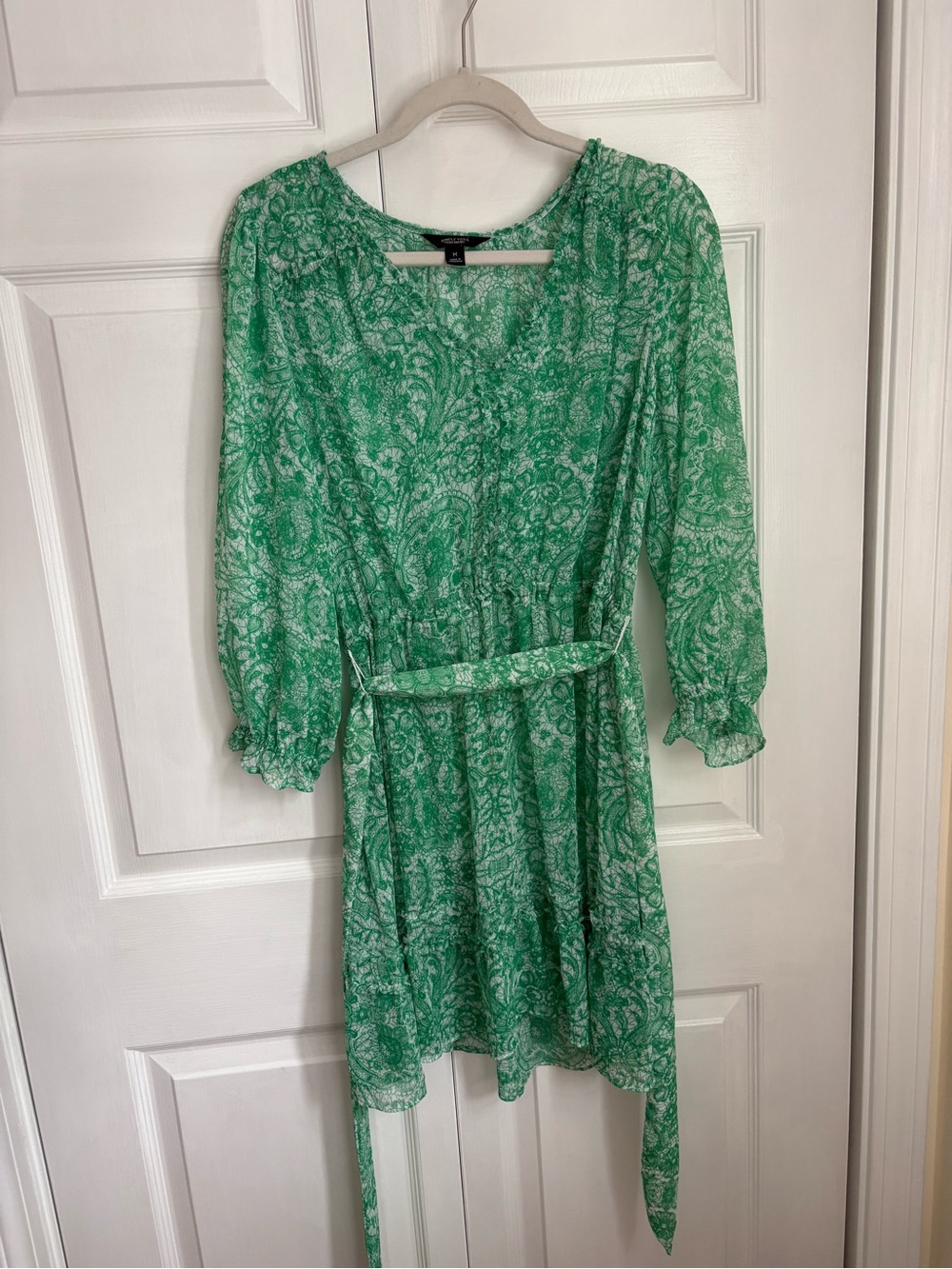 Simply Vera Vera Wang Green Paisley Long-Sleeve Belted Dress